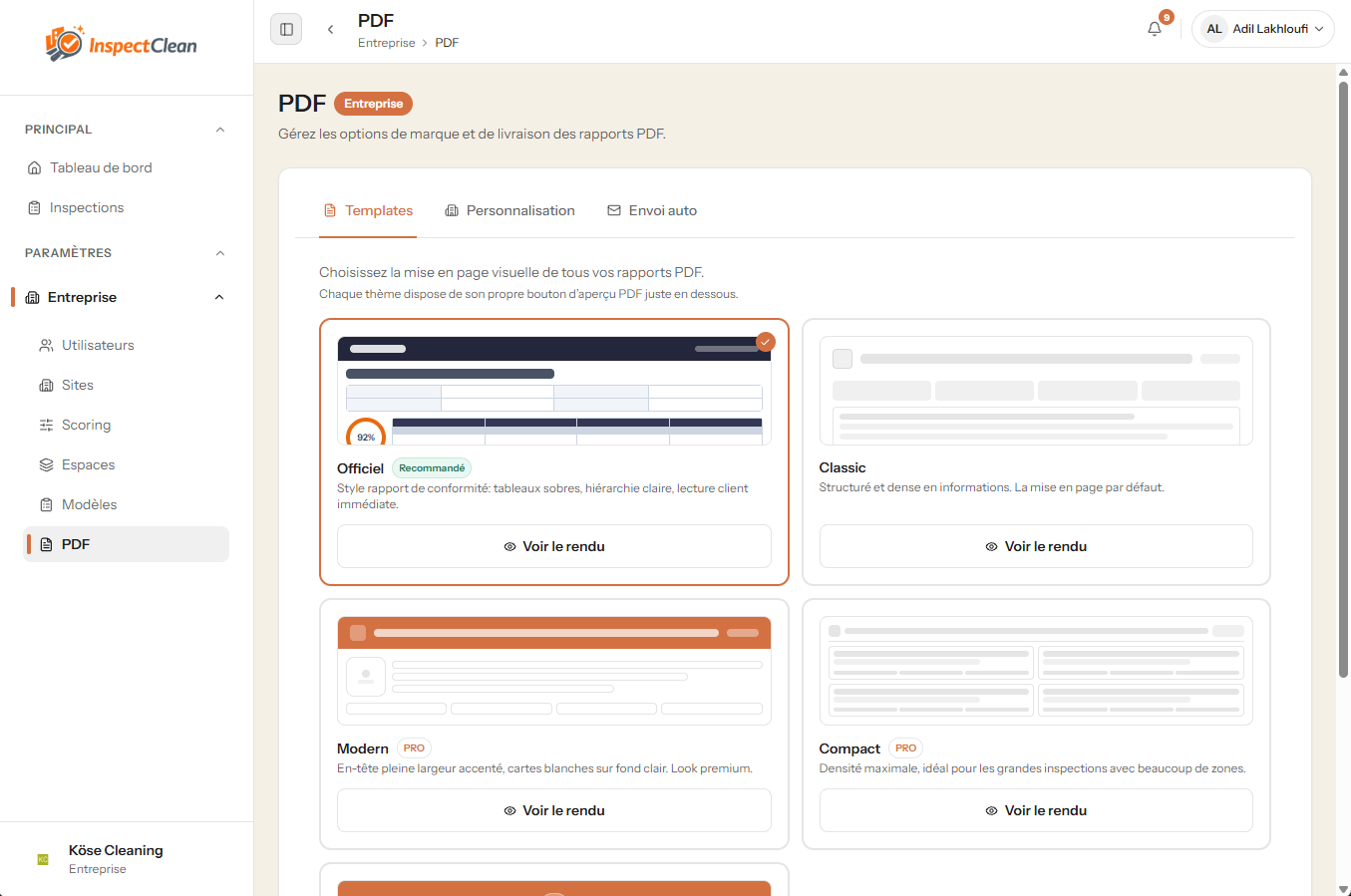 Automatisch gegenereerd InspectClean pdf-rapport