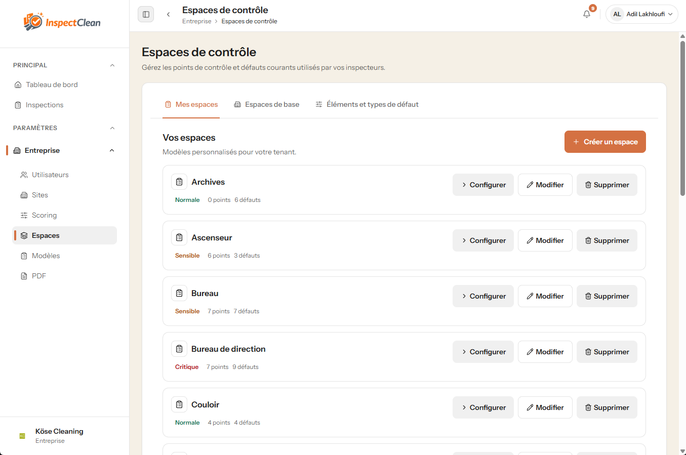 InspectClean weergave voor ruimtebeheer en controle van zones