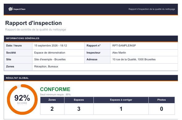 Exemple de rapport PDF InspectClean généré automatiquement